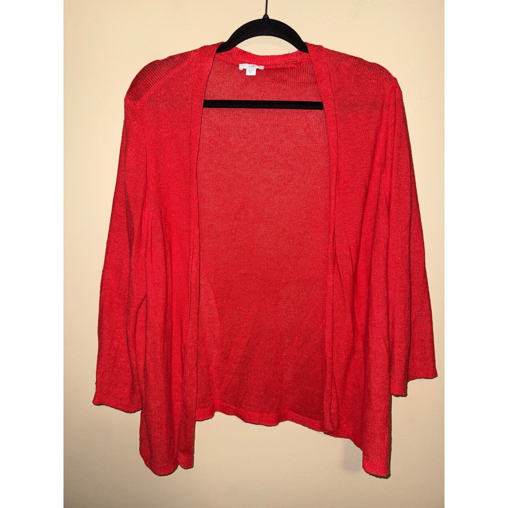 J. Jill Red Linen Blend Open Front Cardigan Sweater Womens XL 3/4 Sleeve Relaxed